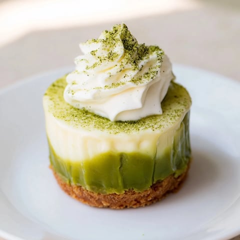 Matcha swirl Snowdrift Cheesecake Cups: Creamy no-bake dessert featuring a vibrant green matcha swirl atop a sweet graham cracker crust.