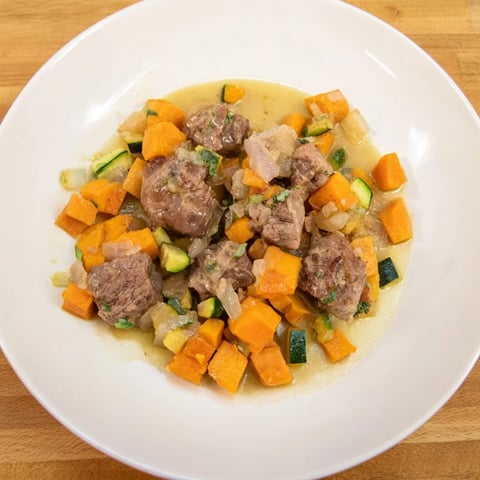Tender Sweet Lamb Platter for Baby, a colorful, hearty stew served in a baby bowl.