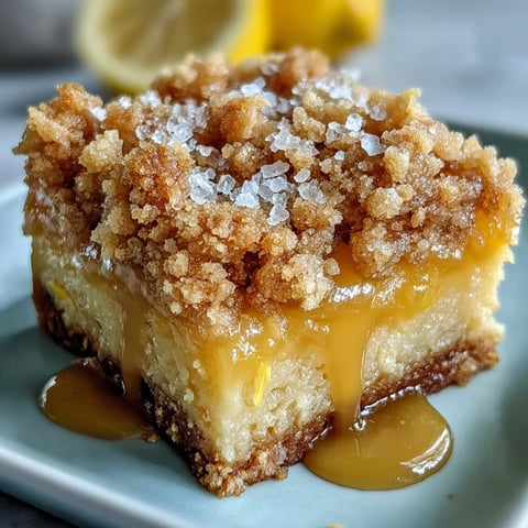 Homemade Lemon Crumb Bars with golden crumbs and a vibrant yellow lemon filling, served on a rustic plate.