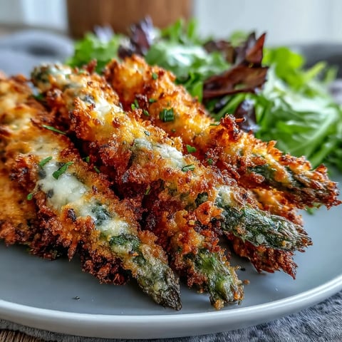 Crispy Parmesan asparagus spears topped golden and crunchy, piled high over tender shredded chicken and fresh mixed greens.