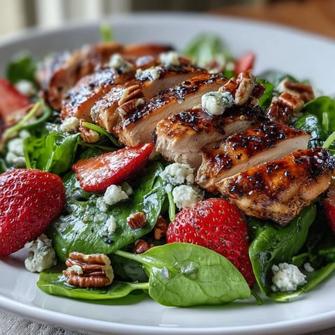 Juicy grilled chicken and sliced strawberries top fresh spinach in this vibrant Grilled Chicken and Strawberry Spinach Salad with Poppy Seed Dressing. 