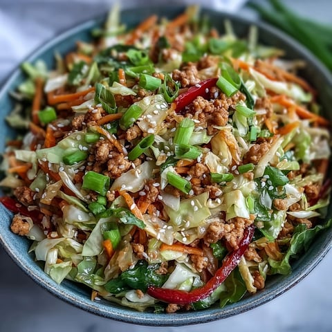 Savory High-Volume Cabbage and Turkey Stir-Fry with shredded cabbage and crisp vegetables in a wok, finished with sesame seeds for a low-carb dinner.