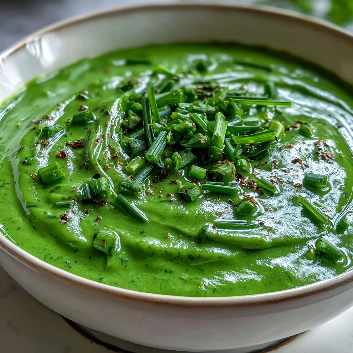 A vibrant green Spinach and White Bean Shamrock Soup with tender vegetables and creamy white beans.