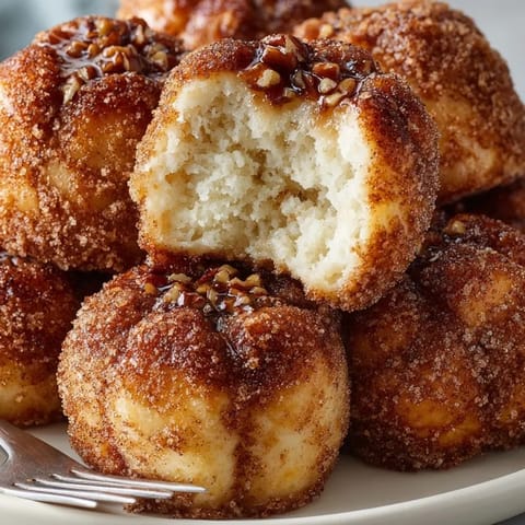 Soft high protein, no sugar monkey bread pieces coated in cinnamon, ready for sharing.