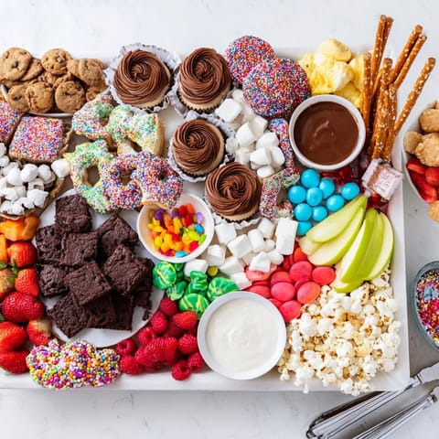 Festive dessert board with cookies, fruits, and chocolates for a perfect gathering.  