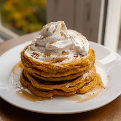 Delicious, homemade pumpkin spice pancakes, cooked perfectly, offering a taste of autumn flavors.