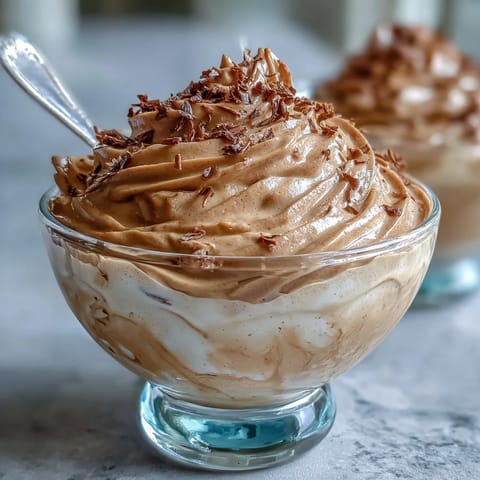 Delicate Hojicha Mousse in dessert cups, garnished with hojicha leaves.