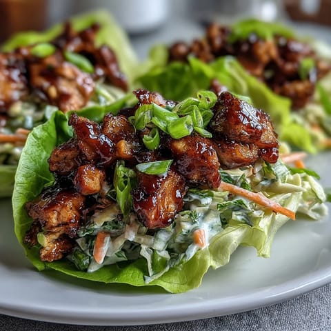High-protein BBQ chicken lettuce wraps with slaw, featuring tender chicken in smoky sauce, crisp lettuce, and crunchy cabbage slaw for a healthy, satisfying meal.