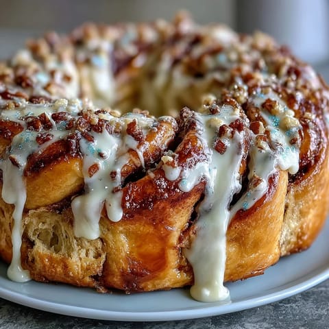 Festive Mardi Gras King Cake Cinnamon Roll Wreath with purple, green, and gold sprinkles on a white plate.
