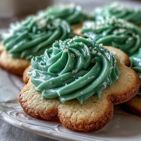 Festive shamrock-shaped sugar cookies decorated with smooth green royal icing for St. Patrick's Day.