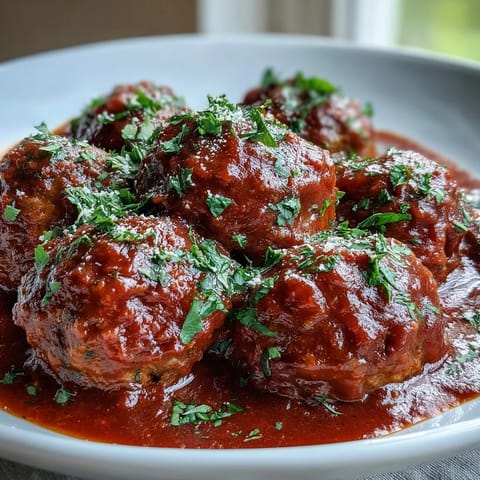 Slow Cooker Meatballs in Rich Tomato Sauce with Parmesan and Fresh Herbs  