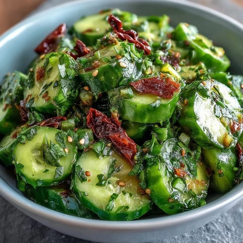 Crispy smashed cucumber salad with garlic chili oil, a refreshing and spicy Asian-inspired side dish.