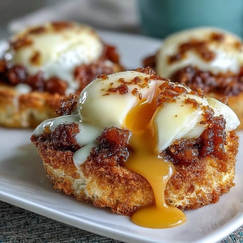 Eggs Benedict with Hollandaise sauce, featuring poached eggs and Canadian bacon on toasted English muffins, garnished with fresh chives.