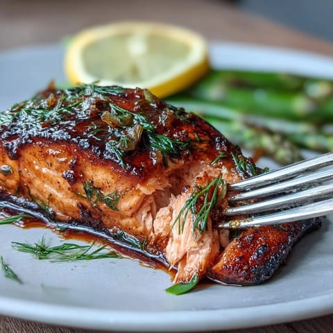 One pan lemon herb salmon with tender asparagus, roasted to perfection and garnished with fresh dill and lemon slices.