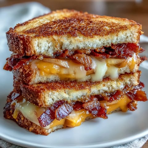 Apple Cheddar Bacon Grilled Cheese with caramelized apples and crispy bacon.