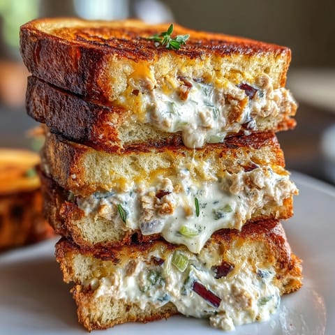 Savory Tuna Melt Grilled Cheese ready to eat, featuring toasted bread and melted cheese.