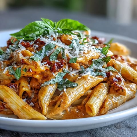 Gigi Hadid Spicy Vodka Pasta: creamy, vibrant sauce coating tender penne, garnished with basil.