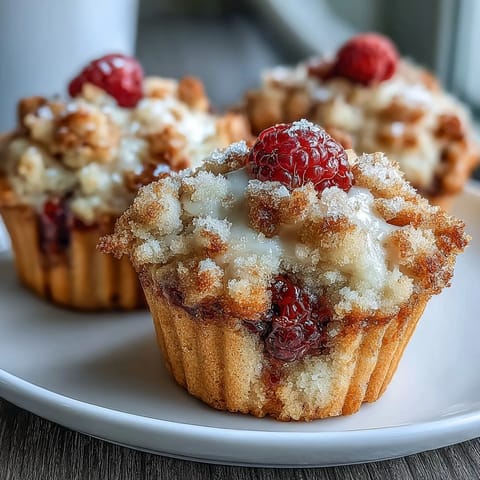 Delicious Raspberry Apple Crumble Muffins, showcasing sweet berries and crunchy oat topping.