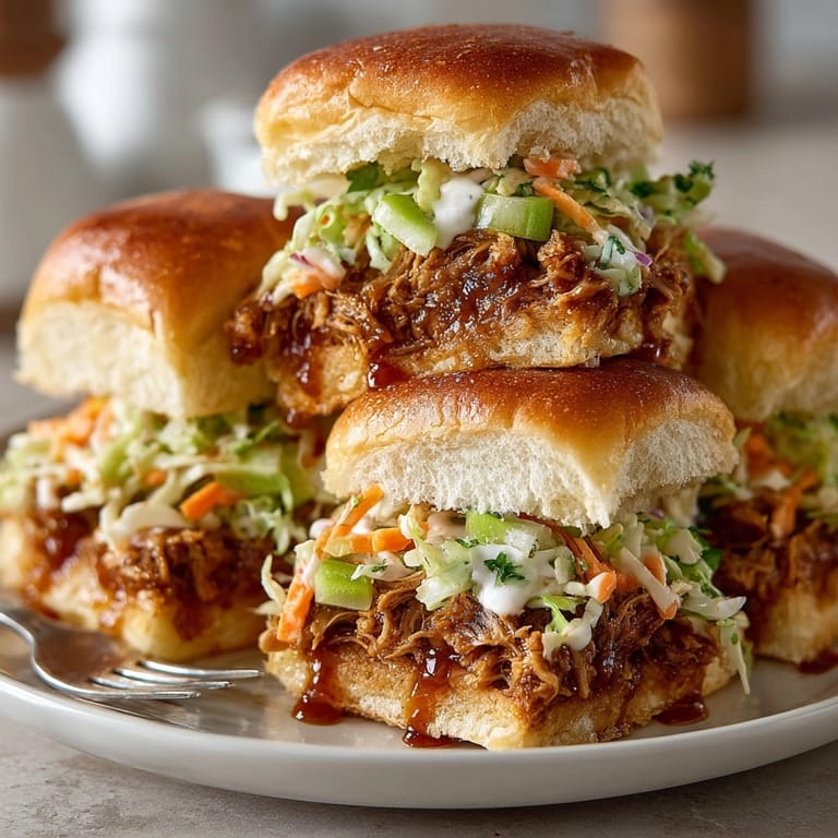 A close-up of delicious Applewood BBQ Jackfruit Sliders, overflowing with flavorful jackfruit filling.