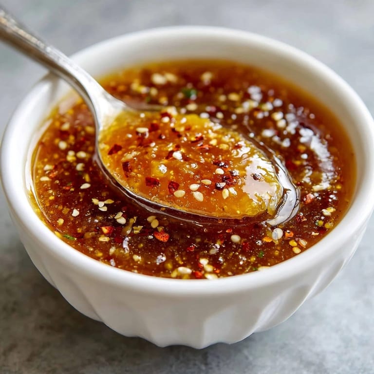 A vibrant close-up of Pineapple Teriyaki Sauce; perfect for coating chicken on skewers, or dipping.