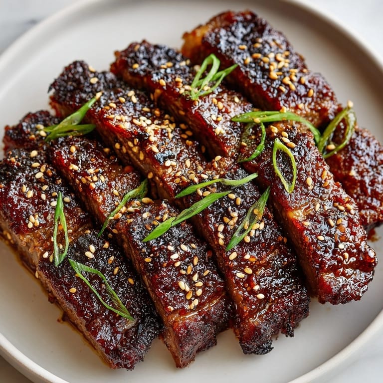 Savory Korean bulgogi beef short ribs, beautifully charred and plated, an enticing BBQ meal.