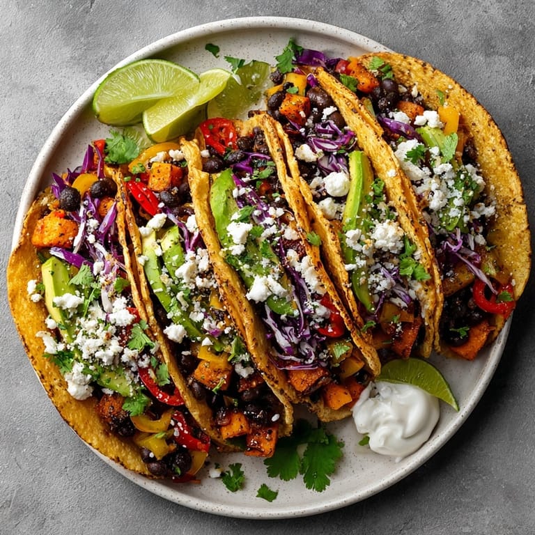 Close-up of delicious sweet potato black bean tacos, a perfect family-friendly Mexican meal.
