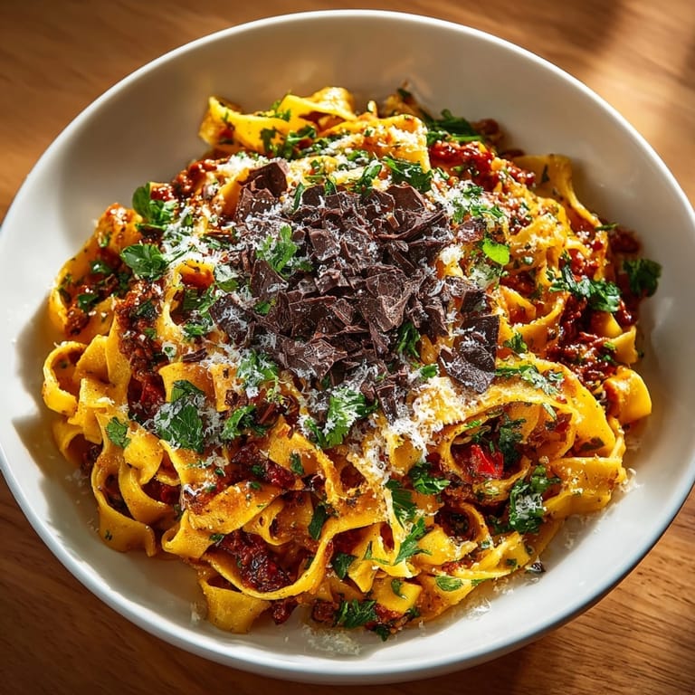 This comforting plate of Chocolate Chili Pasta is a perfect dinner with spicy and rich flavors.