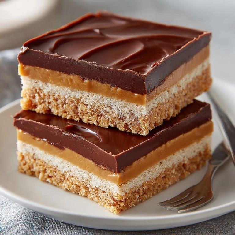 Close-up of homemade Peanut Butter Chocolate Bars, freshly cut and ready to serve for dessert.