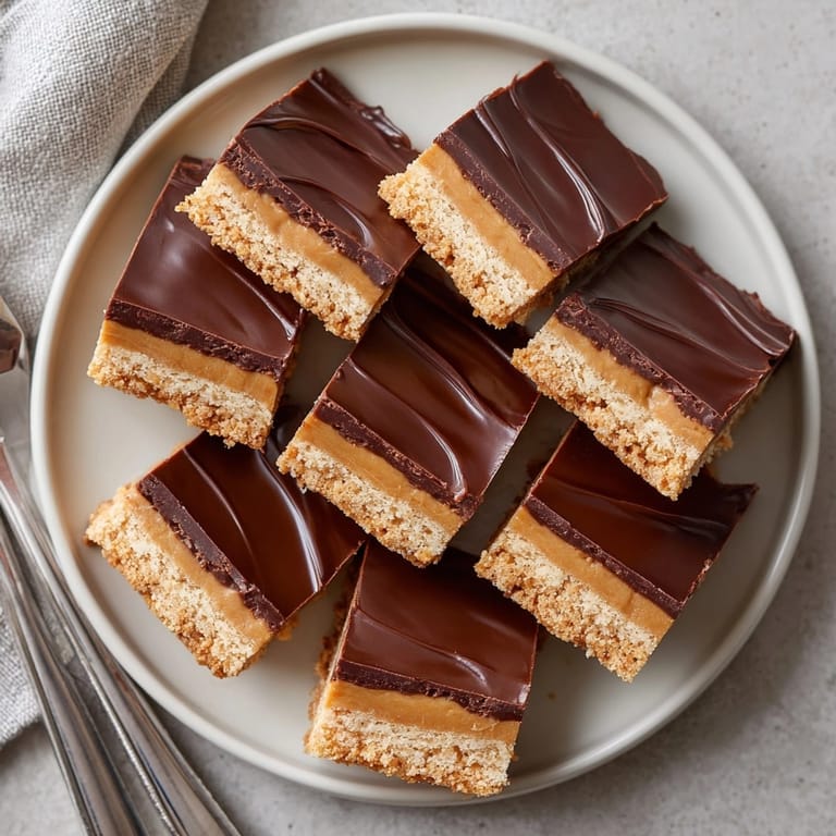 Gooey Peanut Butter Chocolate Bars on parchment paper, perfect for a quick American sweet snack.