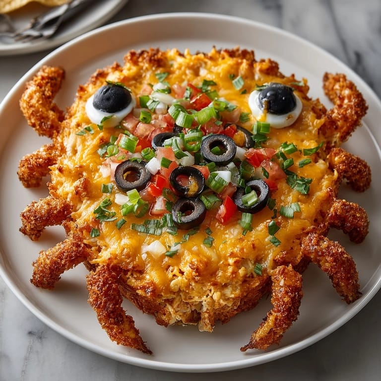 Homemade Cheesy Spider Dip! Imagine creamy cheese, salsa, jalapeño, formed in a spider shape for parties.