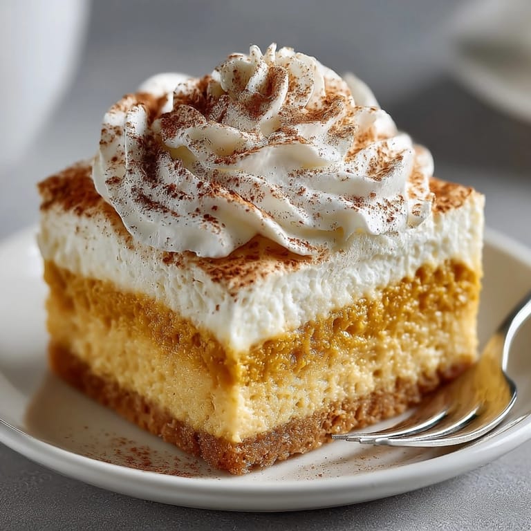 Warm, fragrant Pumpkin Magic Cake fresh from the oven, ready for a chilly autumn night.