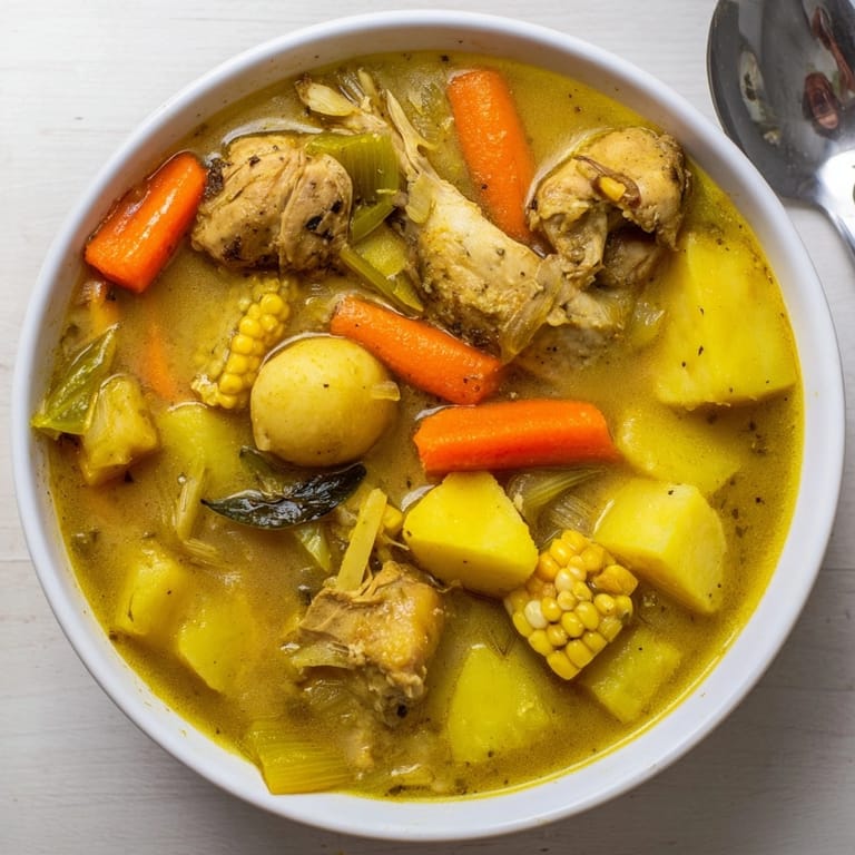 Savory Jamaican Chicken Soup, perfect for a chilly day, featuring chicken, yam, and spices.