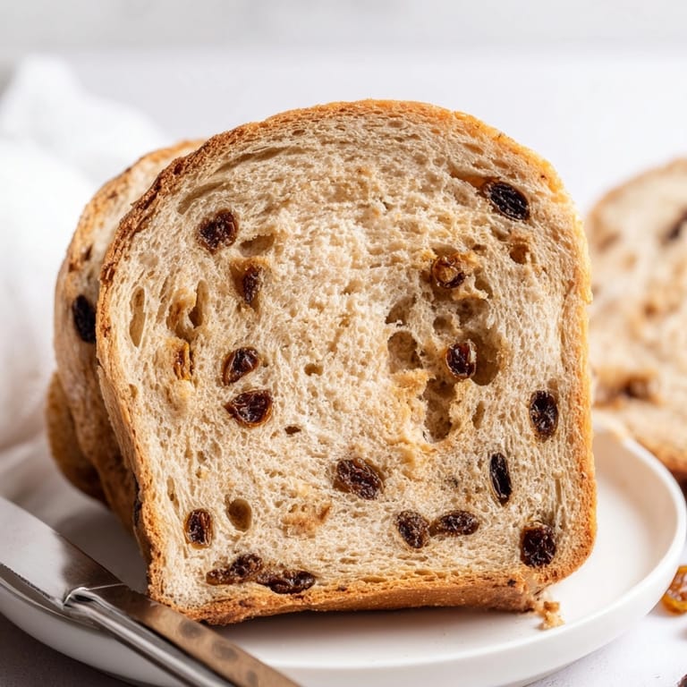 Enjoy a slice of Protein Cinnamon Raisin Bread with nut butter; breakfast delight!
