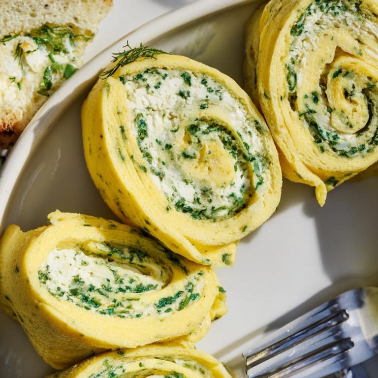 Warm herby Ricotta Herb Omelette Wraps sliced served with juicy cherry tomatoes alongside.