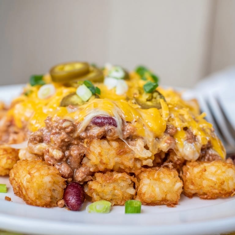 Golden, cheesy Mac and Cheese Chili Cheese Tots: a savory, piled-high comfort food dream.