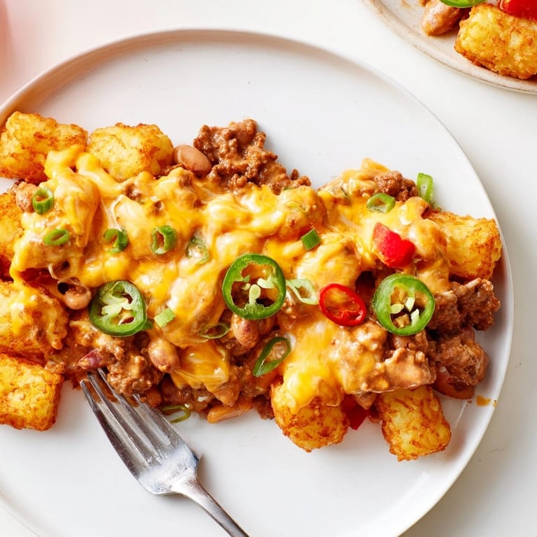 Baked Mac and Cheese Chili Cheese Tots, creamy, spicy, and fun, ready for sharing.