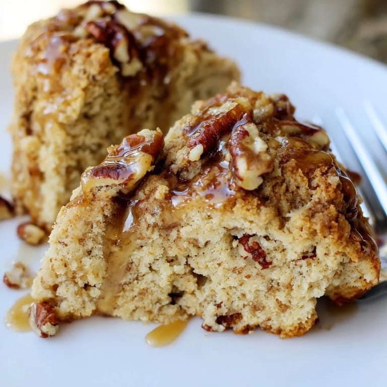 Warm scones with toasted pecans and cinnamon streusel, a delightful Maple Pecan Coffee Cake treat.