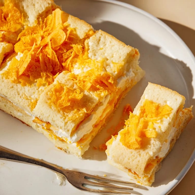 Warm, fluffy pancake bars with tangy cream cheese and cheddar, delightful for snacks.