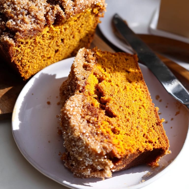 Aromatic slices of Cinnamon Ginger Pumpkin Biscuit Loaf served with cream cheese.