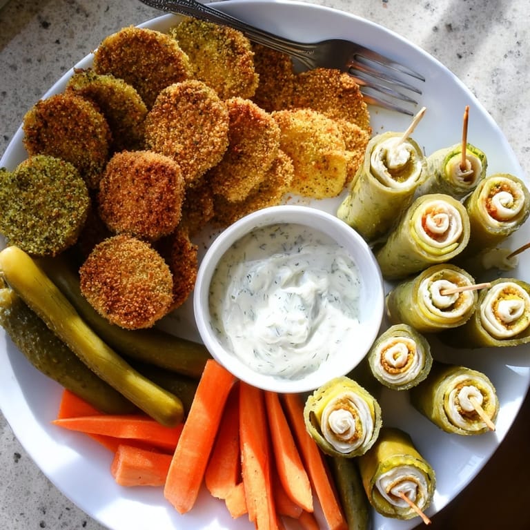 Delicious Pickle Lovers Meal featuring fried pickles and cheesy pickled bites stacked high.