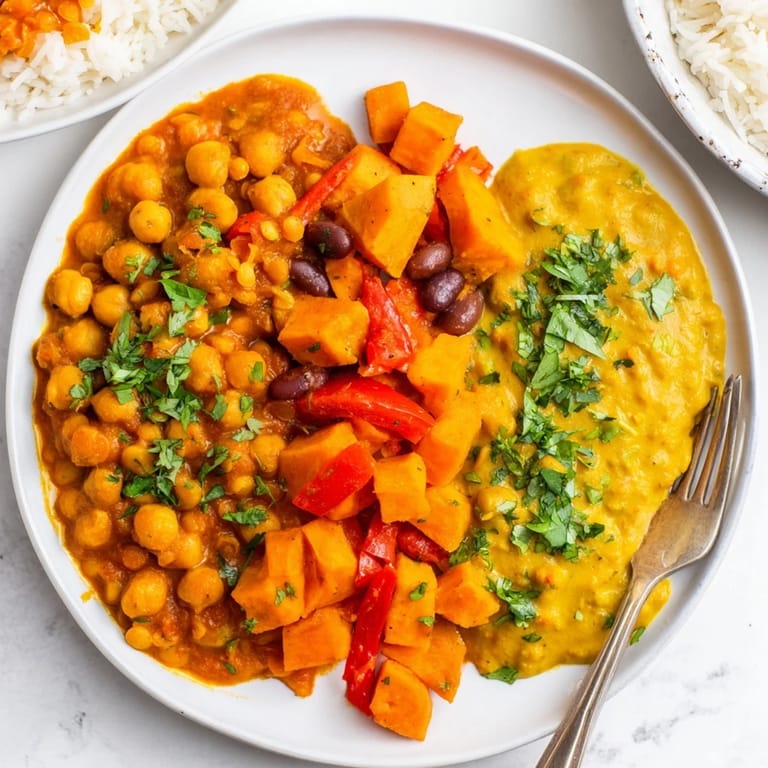 Delicious Indian Chickpea Curry, rich in spices and coconut milk, garnished with fresh cilantro.  