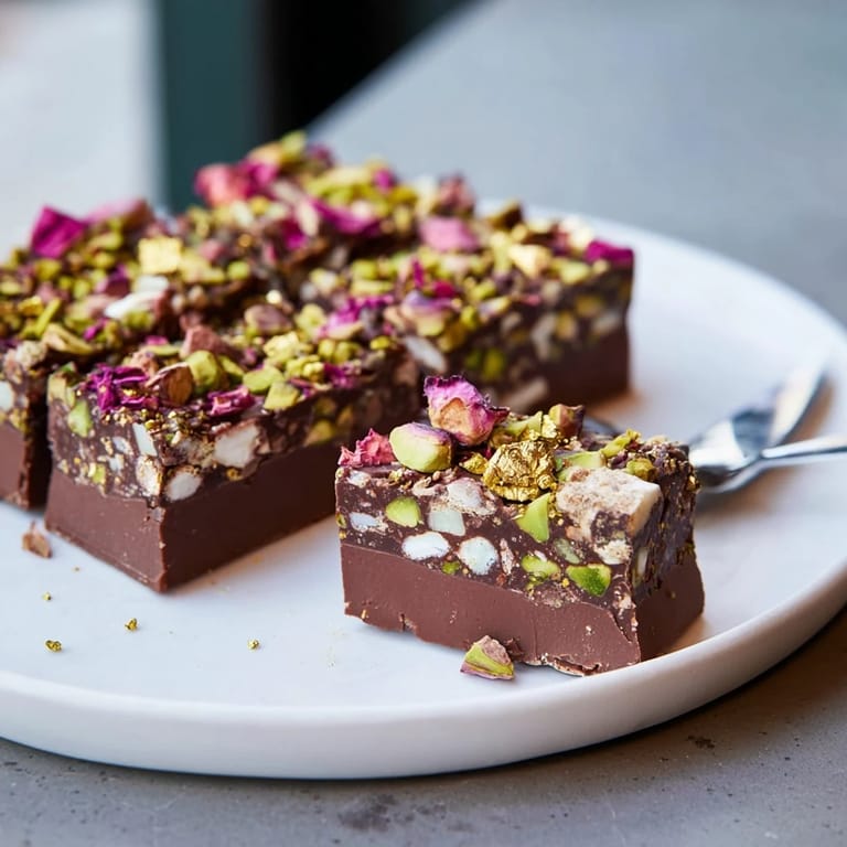 Delicious chocolate bar inspired creations with pistachios, coconut, and Middle Eastern spices.
