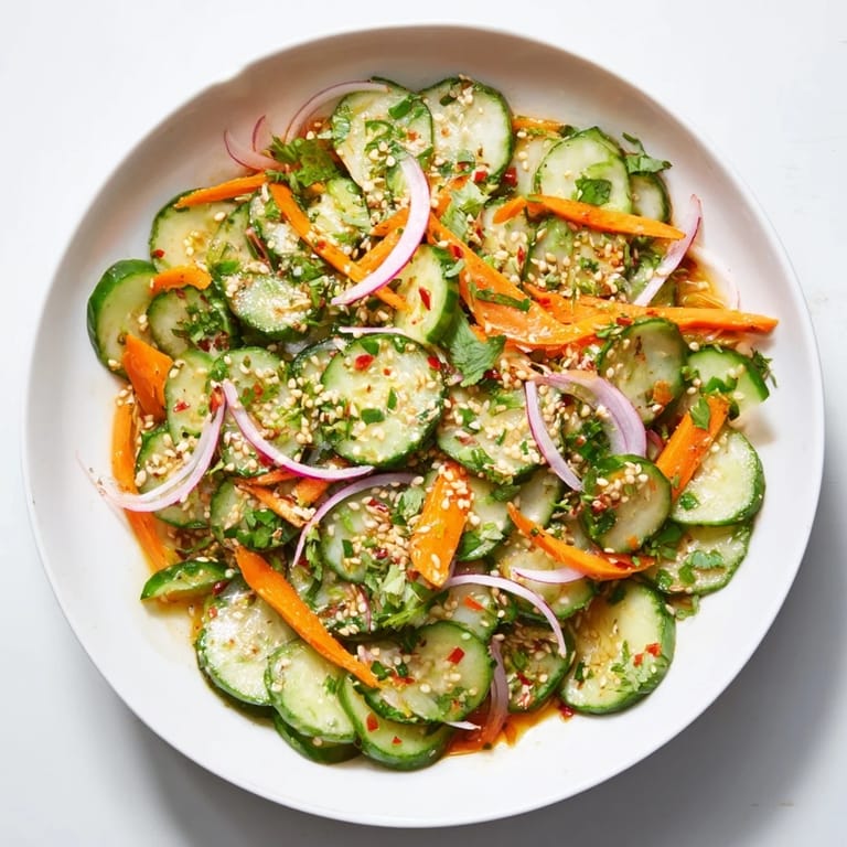 Colorful Cucumber Salad Remix served chilled, perfect as a light, refreshing side dish.