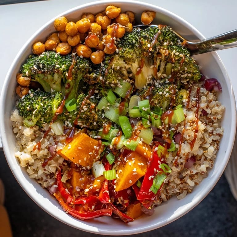 Colorful grain bowls of miso-butter and gochujang-maple sauces with fresh toppings.  
