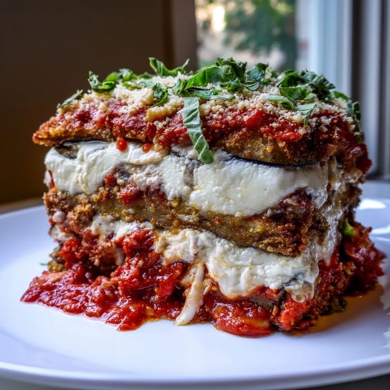 A hearty, flavorful Italian-American Eggplant Parmesan Lasagna, perfect for a satisfying family meal.