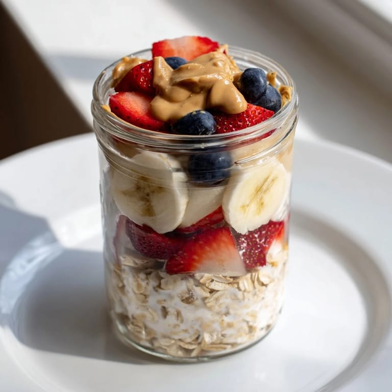 Enjoy Overnight Oats with peanut butter – a quick, simple breakfast with a fruity, sweet taste.