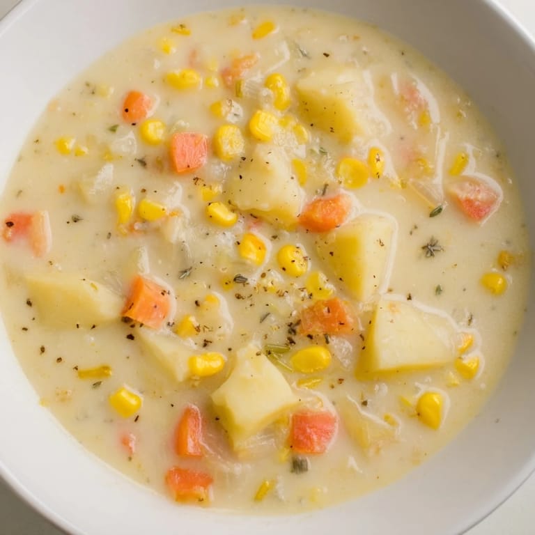 This comforting Corn & Potato Chowder features vibrant corn and a creamy, delicious broth.