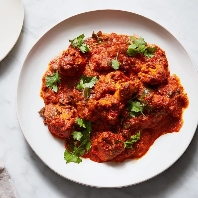 A photo of the delicious, dairy-free Instant Pot chicken tikka masala simmering, promising deep flavors.