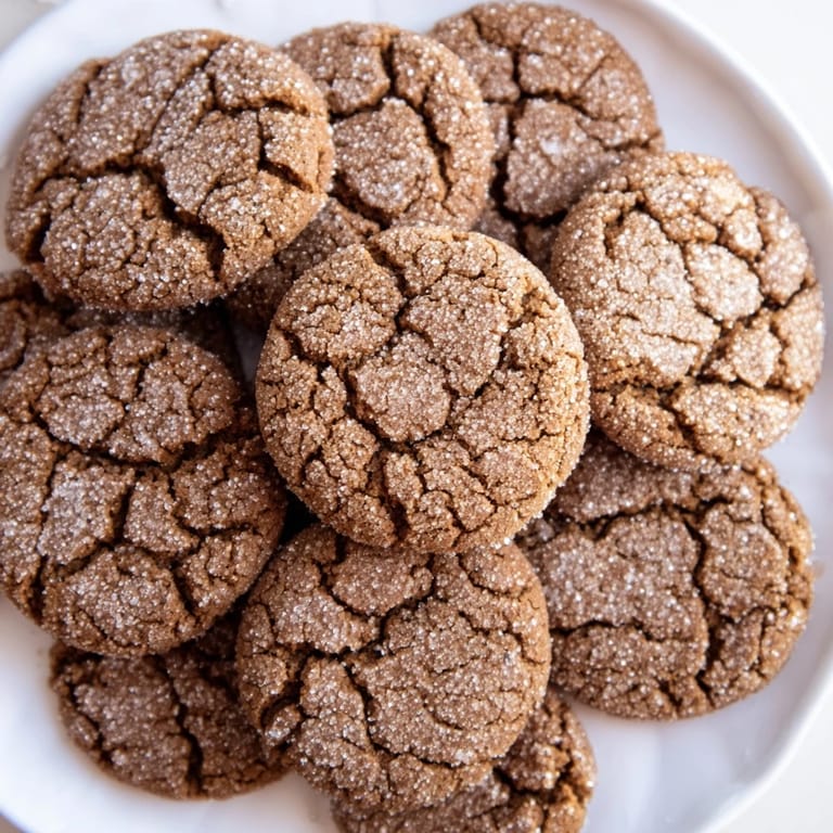 Freshly baked Express Gingerbread Latte Cookies, beautifully crinkled, awaiting a delicious bite.