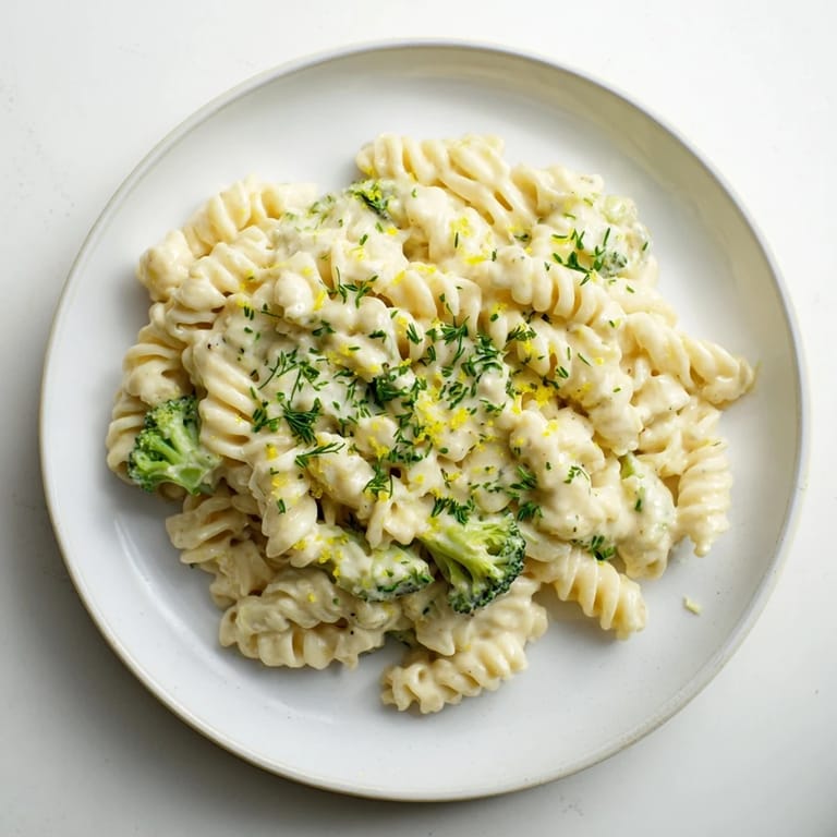 A comforting bowl of Green Goddess Broccoli Cheddar One-Pot Pasta, showcasing vibrant broccoli florets and creamy sauce.